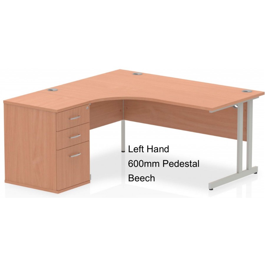 Rayleigh Ergonomic Corner Desk With 600mm Deep Pedestal - Cantilever Frame